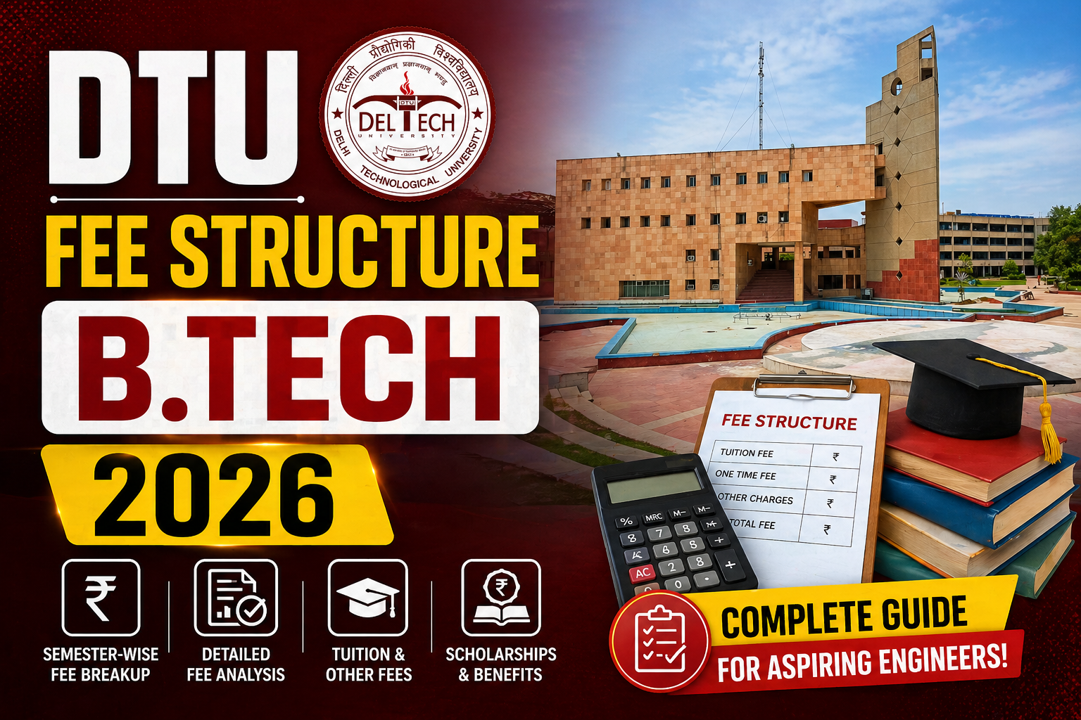 DTU Fee Structure 2026 (Official) – BTech + Updated Hostel & Mess Fees